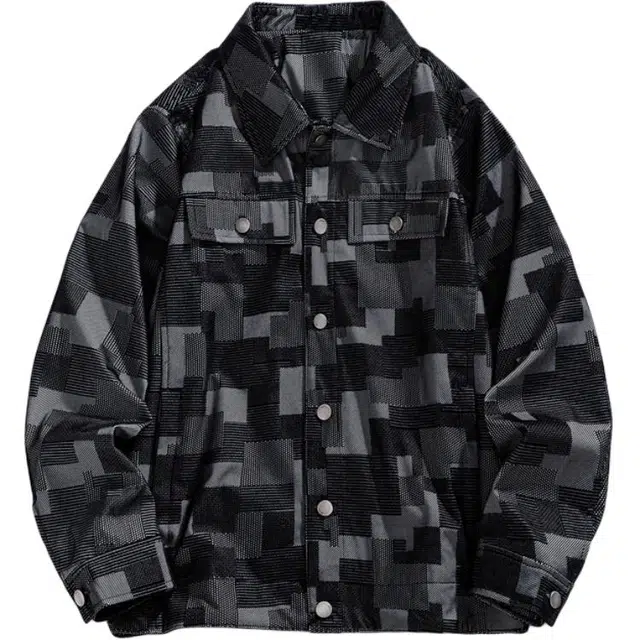 曲韩 复古格纹潮牌休闲翻领夹克外套 男女同款