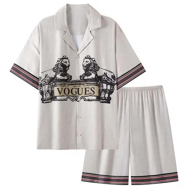 乐姿韵 翻领短袖居家吸汗透气家居服可外穿睡衣套装 男款 灰色