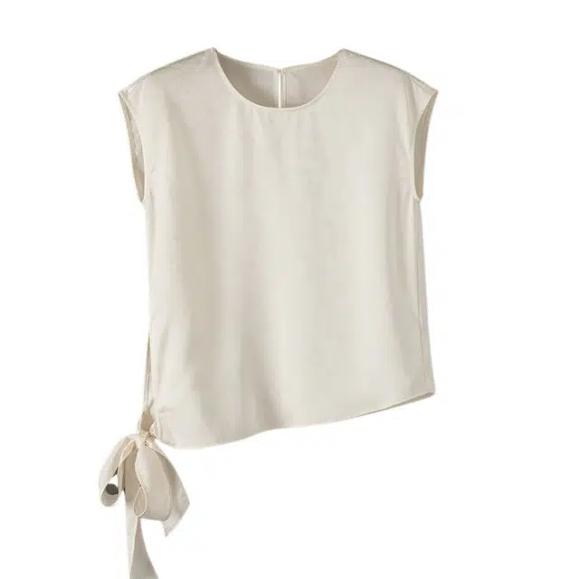 晚白 醋酸面料暗纹提花内搭减龄无袖衬衫 女款 杏色