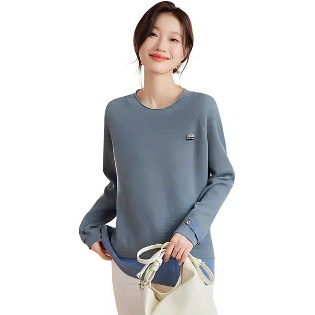 曲韩 圆领宽松简约针织衫 女款