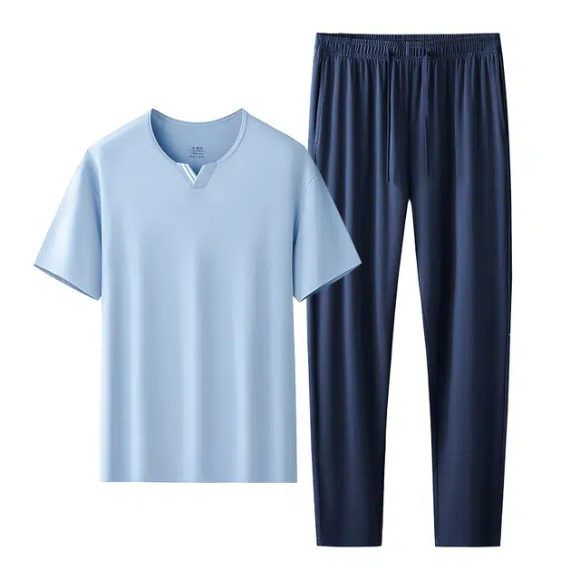 对你的私语 家居服短袖上衣可外穿长裤睡衣套装 男款