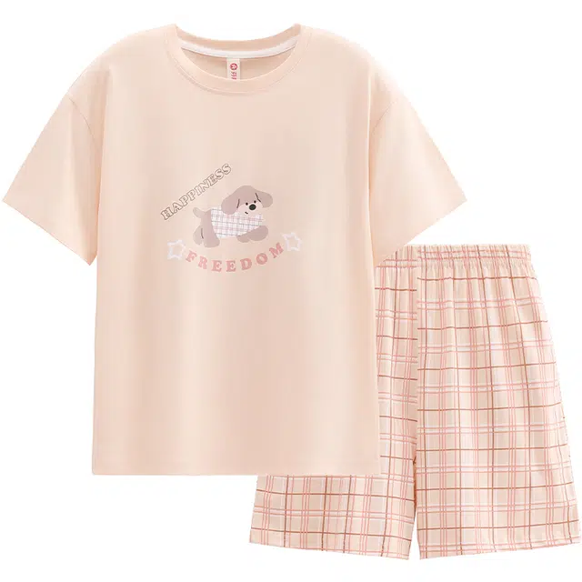 芬腾 薄款短袖三分裤可爱休闲可外穿家居服夏季睡衣套装 女款