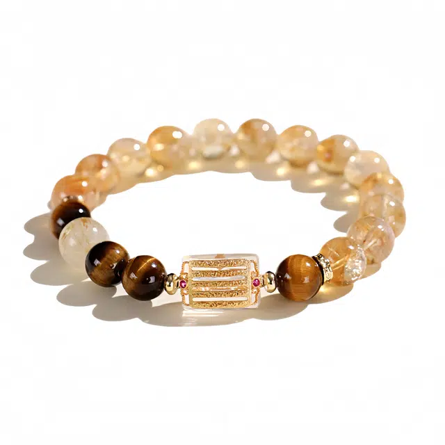 丰运阁 招财黄塔晶纹 五路财神路路通 霸气招财能量满满助事业稳步上升 平安纳福好运转运上岸小众天然 黄水晶 手串 男女同款情侣款