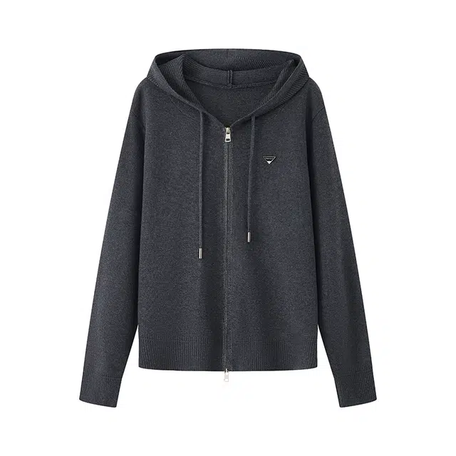 曲韩 时尚简约烫钻短款开衫外套连帽宽松长袖春秋针织衫 女款