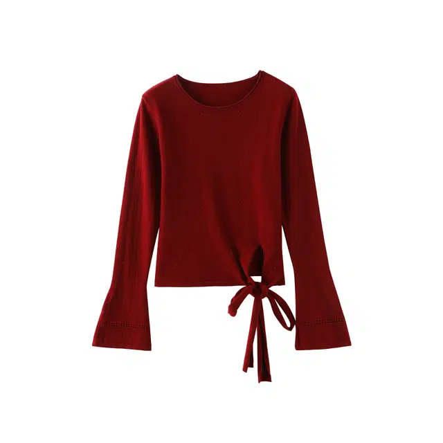 花栗鼠小姐 小姐姐套装 温柔知性纯色绑带舒适套头休闲长袖针织衫 女款