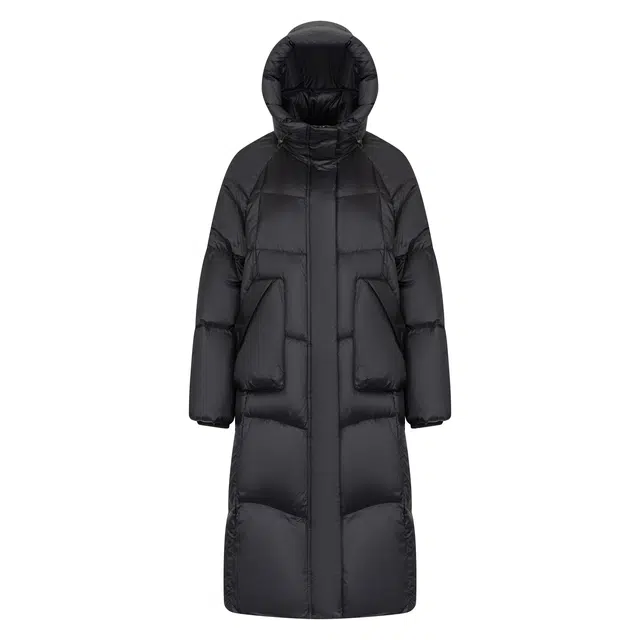 艾莱依 长款休闲设计感拉链连帽保暖纯色百搭长袖羽绒服 女款