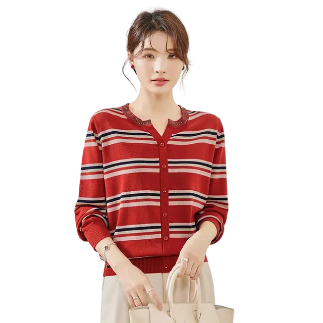 曲韩 条纹高级感简约百搭舒适长袖针织衫 女款