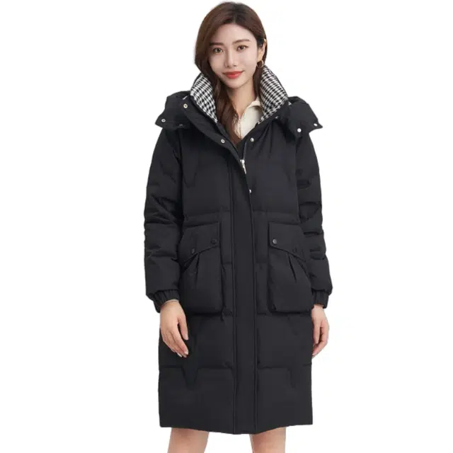 雅鹿 时尚经典纯色长款舒适保暖抗寒连帽防风防冻羽绒服 女款