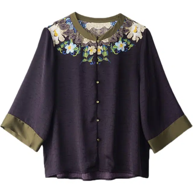 曲韩 洋气印花常规七分袖圆领衬衫 女款