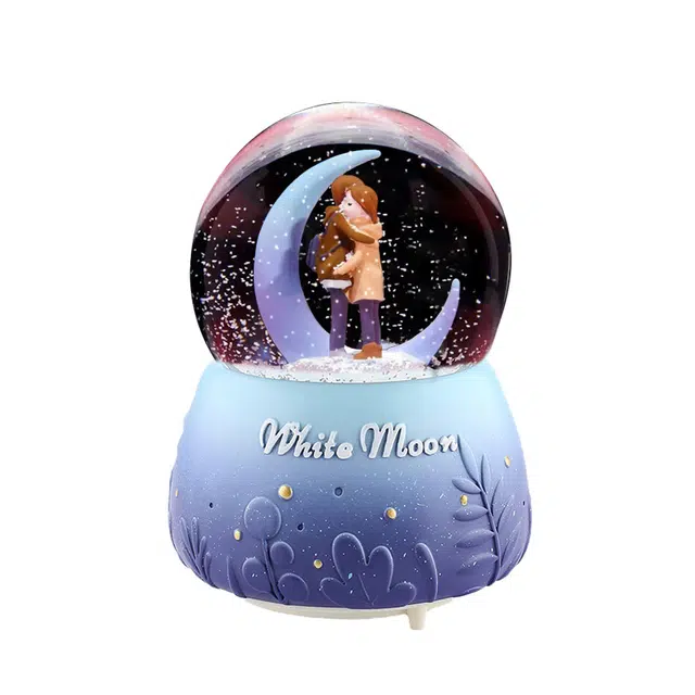 一点潮玩 音乐水晶球彩灯 梦幻飘雪八音盒  树脂水球 智能玩具