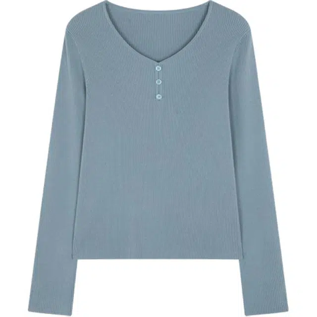 沫晗依美 简约舒适长袖针织衫 女款 蓝色