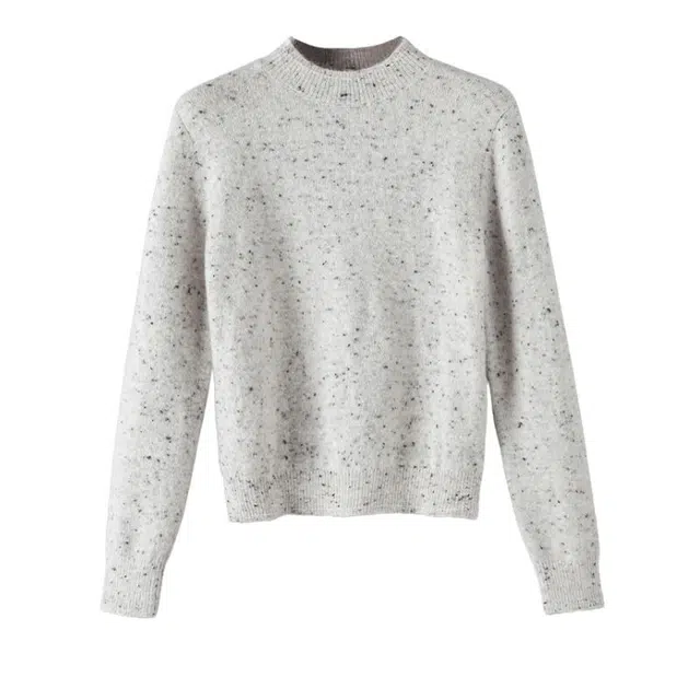 晚白 时尚点缀设计通勤百搭休闲长袖针织衫 女款 浅灰色