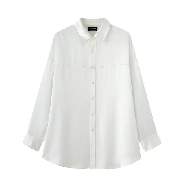周淼 纯色方领纽扣长袖衬衫 女款