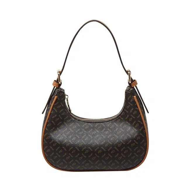 老人头 经典复古时尚百搭通勤肩带可调节月牙 合成革 斜跨单肩包 常规 女款 啡色