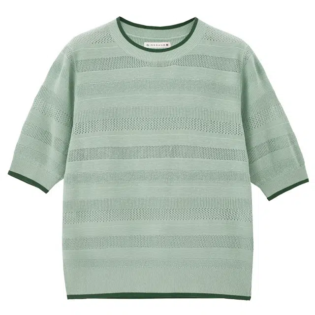 佐丹奴 撞色镂空提花毛织圆领短袖针织衫 女款