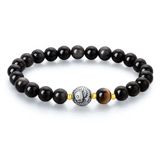 老凤祥 墨韵锦鲤 招财纳福 福禄吉祥 新中式轻奢简约百搭#好运 黑曜石 手串 男款