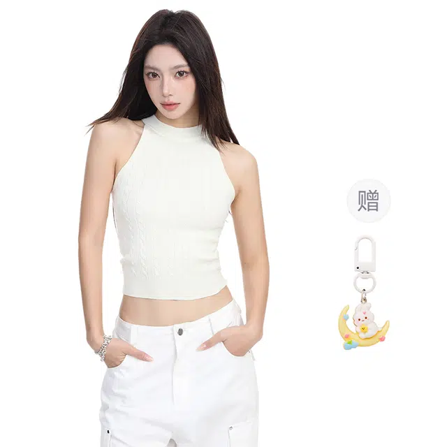 柏黛妃 美式挂脖背心辣妹修身内搭短款露脐无袖吊带 女款 白色+赠品