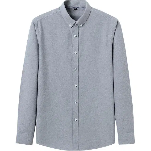 曲韩 牛津纺纯色休闲百搭长袖衬衫 男女同款