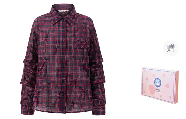 东鲸岁时记 慵懒风经典格子纯棉长袖外套衬衫 女款 红格