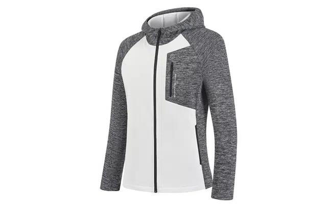 必迈 撞色连帽保暖轻便跑步魔方抓绒夹克 女款 白花灰