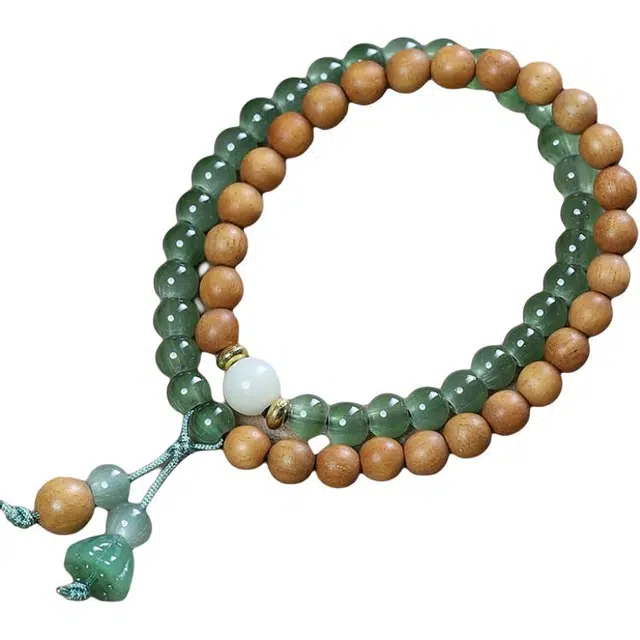 澜耀 双圈复古好运雕刻度母 文玩佛珠  檀木 木作手串 男女同款情侣款