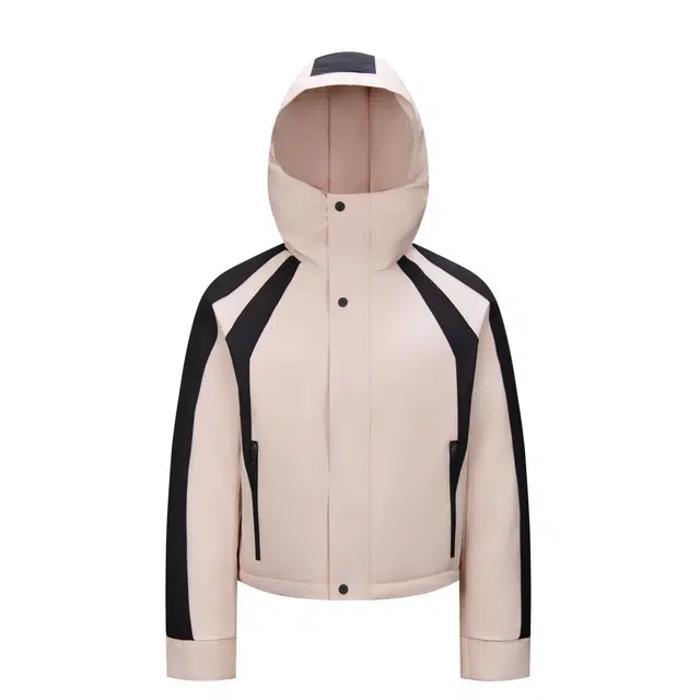鸭鸭 拼色连帽气质时尚高级感保暖条纹撞色户外防风保暖工装羽绒服 女款