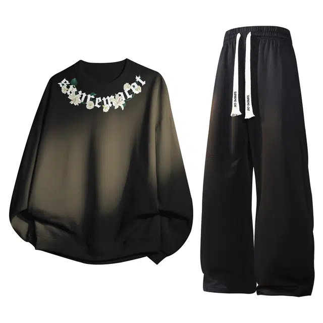 吾皇猫 美式复古基础款简约百搭时尚圆领套头卫衣长袖长裤宽松休闲运动套装 男女同款