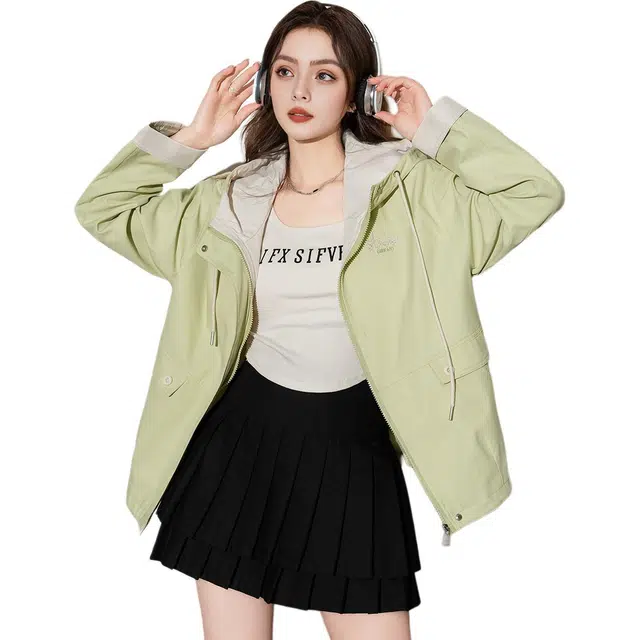 法文箱子 简约连帽拉链长袖夹克外套 女款