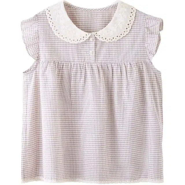 三福 格子娃娃领舒适短袖衬衫 女款 卡其格