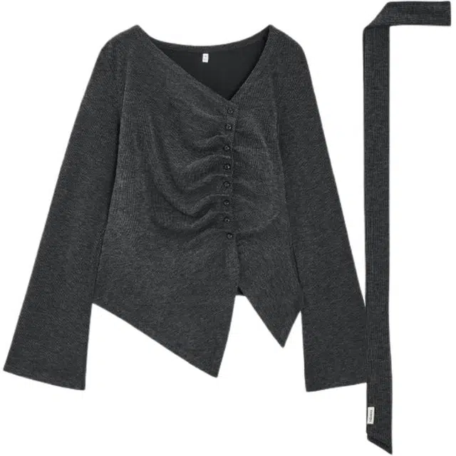 爱依服 舒适休闲百搭简约长袖纯色针织衫 女款 深灰