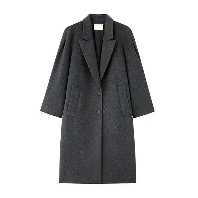 周淼 质感牛角扣 宽松大版型格子绵羊毛呢子大衣 女款