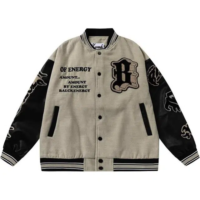 花蔓色 美式复古火焰刺绣毛呢夹克外套 男女同款