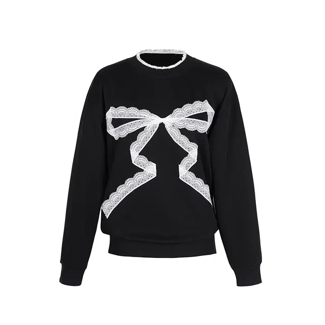 花铃太太 学院风蝴蝶结宽松圆领套头长袖卫衣 女款