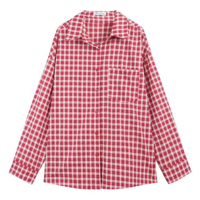 木清清 防晒宽松翻领中长款韩版长袖衬衫 女款 红色