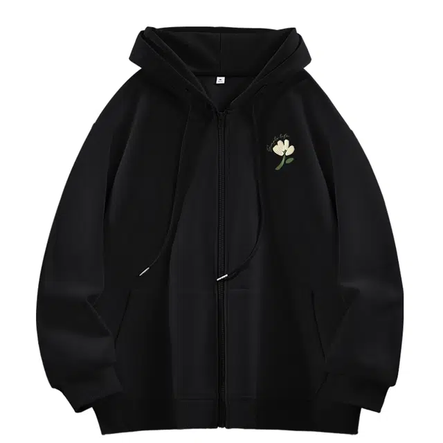 棉致 简约纯色宽松休闲连帽长袖卫衣 女款
