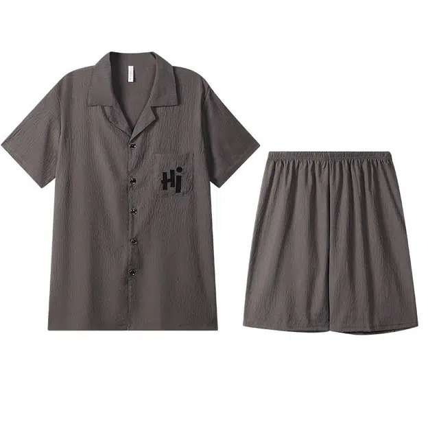 向薇 柔软休闲短袖上衣家居服五分裤睡衣套装 男款