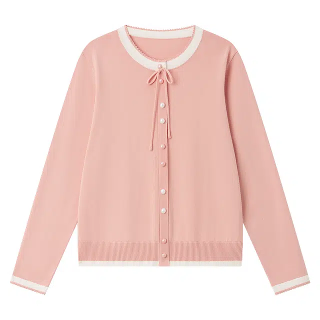 曲韩 圆领套头珍珠上衣休闲时尚百搭显瘦针织衫 女款