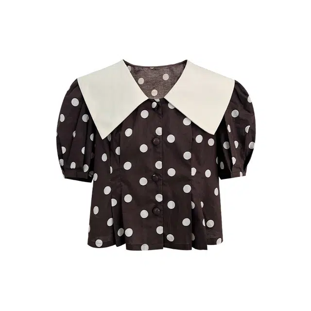 木清清 复古波点娃娃领女夏季短袖衬衫 女款