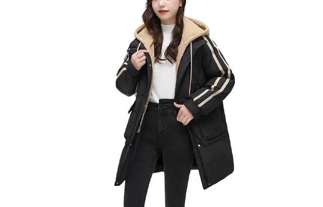 鸭鸭 中长款连帽宽松拉链长袖羽绒服 女款