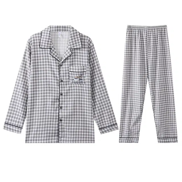 向薇 云朵棉长袖长裤薄款柔软舒适春秋季睡衣套装 男款