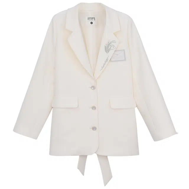 森女部落 休闲廓感纯色收腰西装 女款 米白色