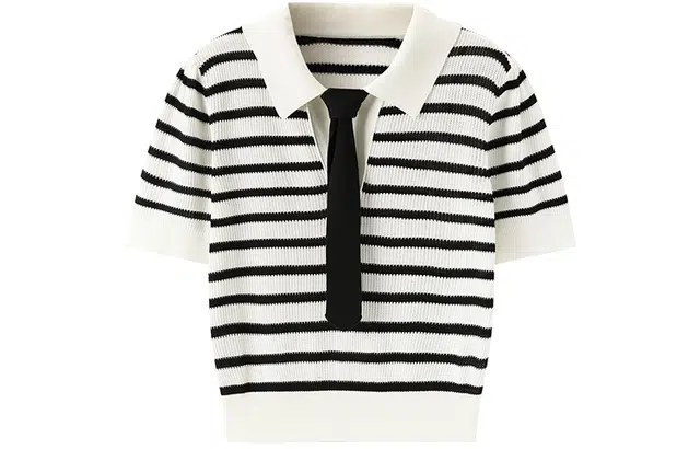 太平鸟 翻领条纹线套衫短款针织衫 女款