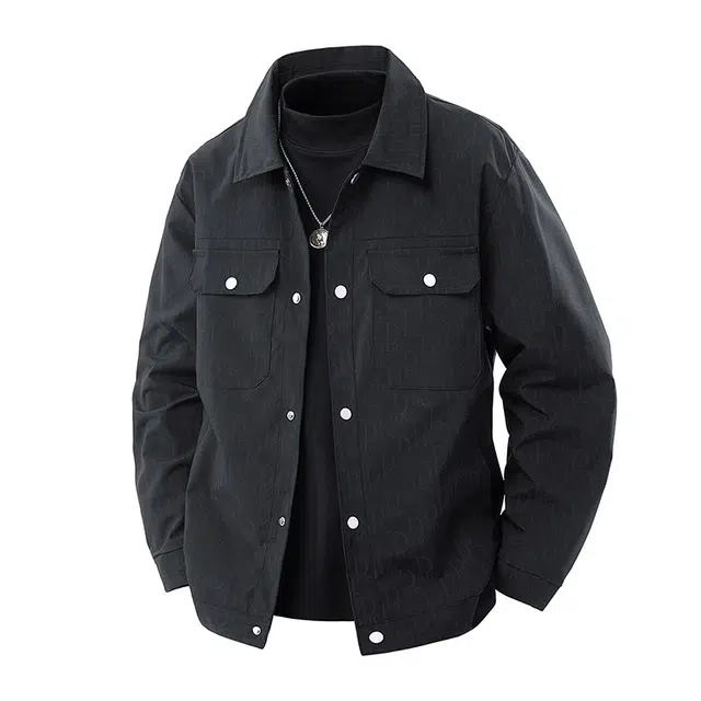 曲韩 字母满印春秋季潮流翻领休闲工装夹克外套 男女同款