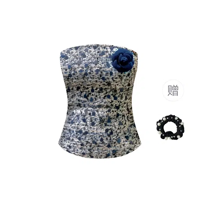 雾闪闪 立体花朵计感修身一字领抹胸 女款