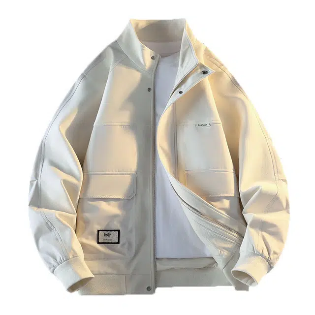曲韩 复古工装美式飞行员上衣男春秋开衫立领外套夹克 男女同款