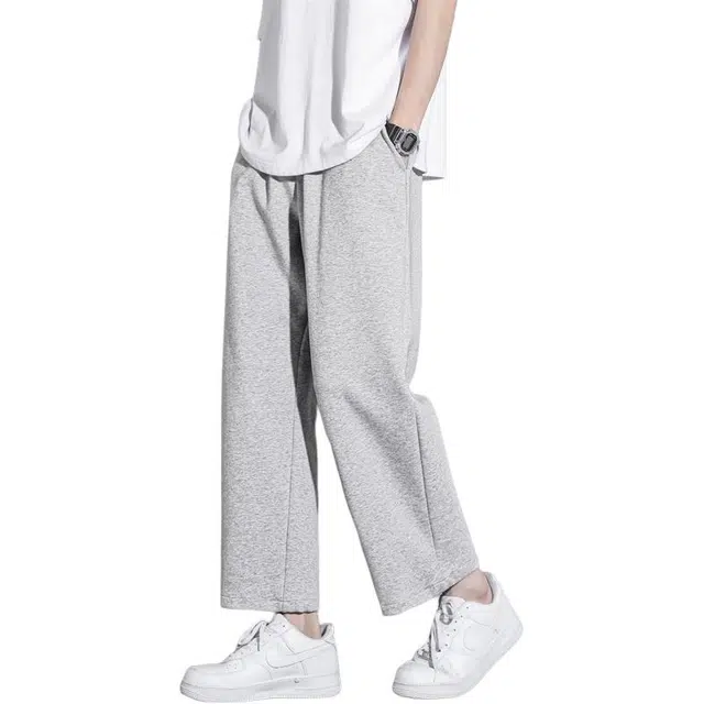 顶峰保罗 纯色冰丝直筒九分美式宽松卫裤运动显高显瘦阔腿凉感透气百搭舒适直筒休闲裤 男女同款