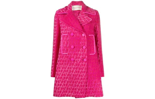Valentino SS23 Logo Jacquard Double-Breasted Coat Pink