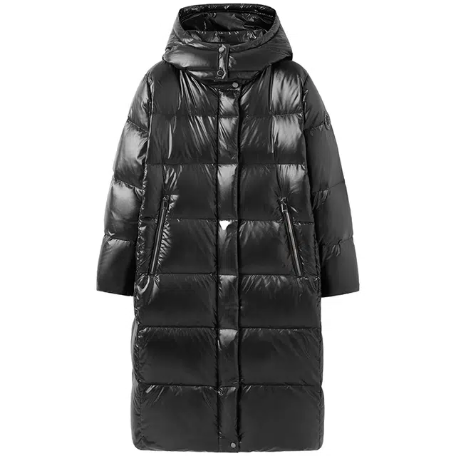 太平鸟 长款保暖面包纯色舒适羽绒服 女款 黑色
