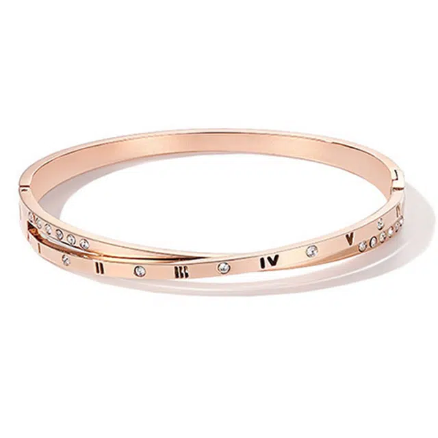 良碧 罗马数字镂空氛围感幸运个性微镶闪耀锆石卡扣轻奢双层显白小众设计高级感气质日韩 钛钢 手镯 男女同款情侣款