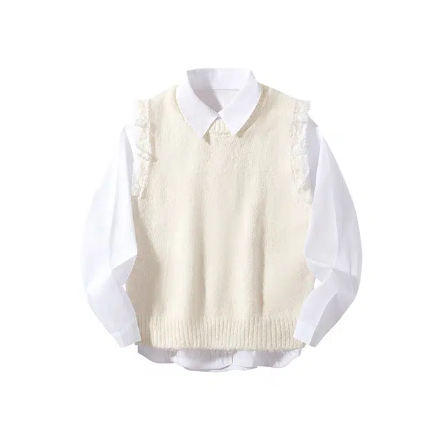 红蜻蜓 圆领甜美拼接蕾丝套头针织衫 女款